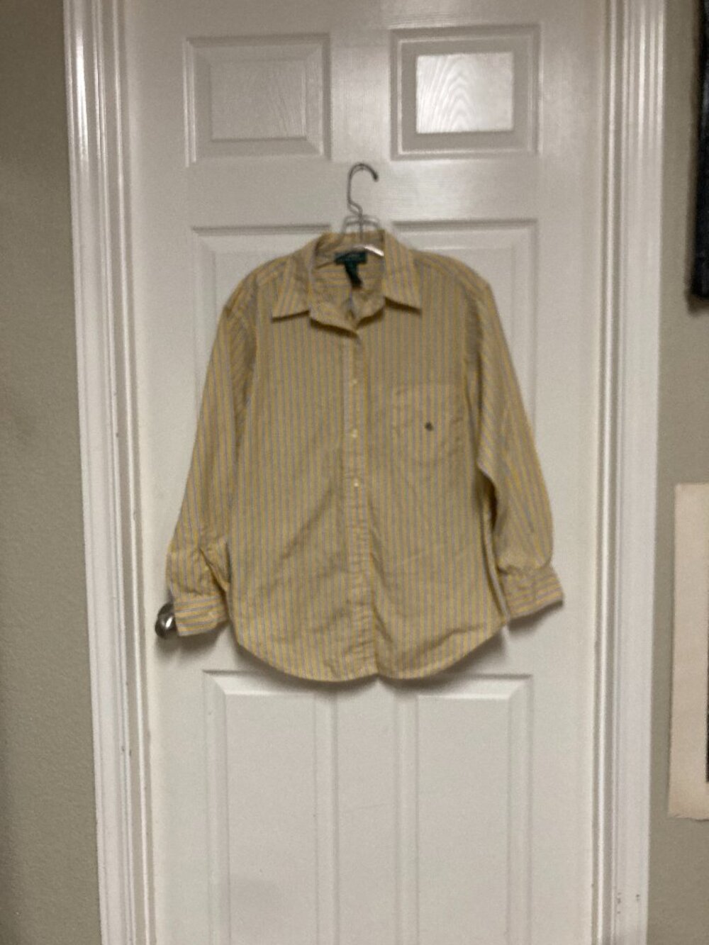 LAUREN RALPH LAUREN 100%Cotton Yellow Striped Button Down Shirt size 14 Women's